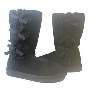 Koolaburra by UGG Women's 5 Suede Boots Black Mid Booties Pull On Sherpa Lining